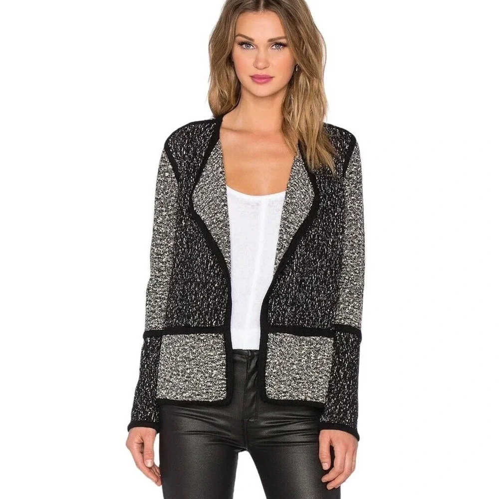 Vince Textured Drape Front Jacket Women‎ Small Black Gray Long Sleeves Career - Picture 2 of 15